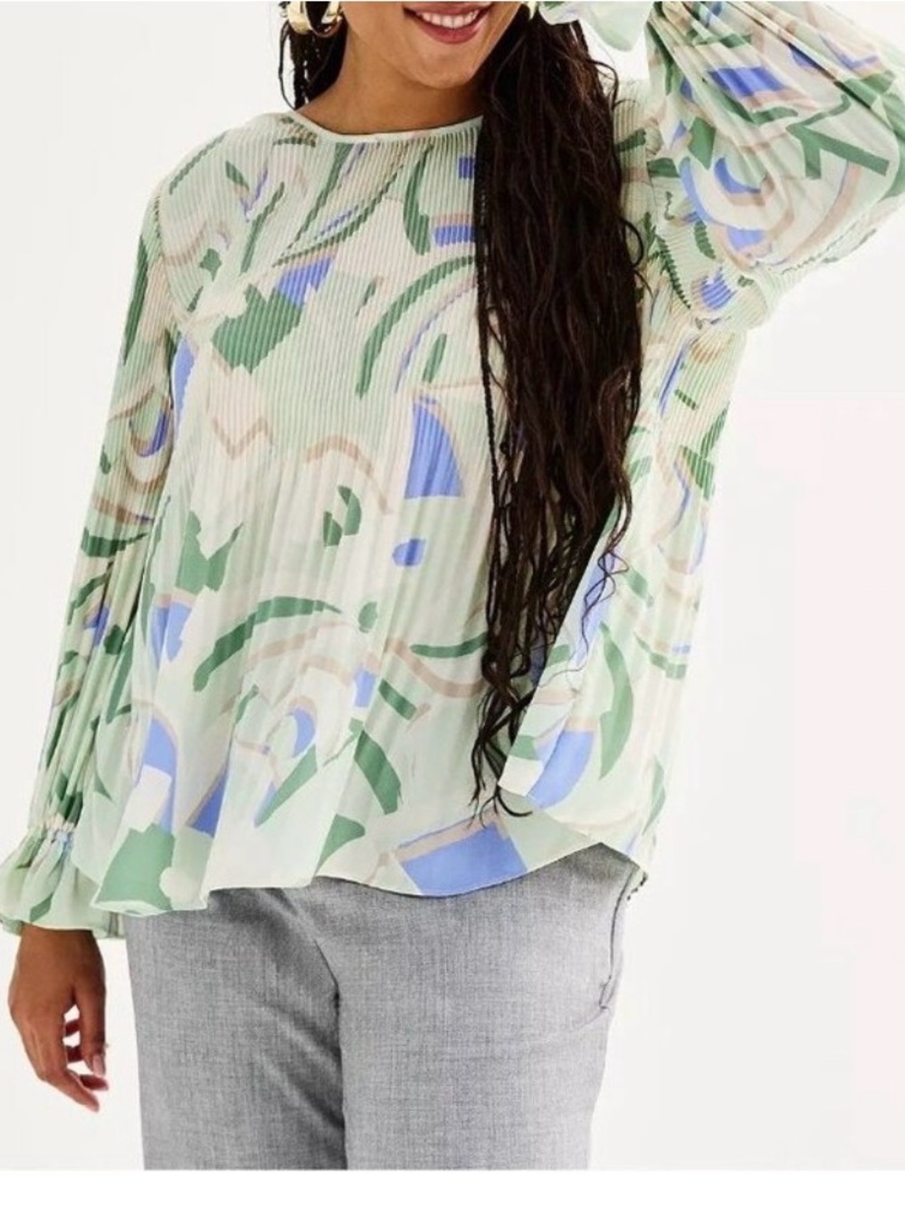 Nine West Pastel Abstract Pleated Blouse Women Size 1X Casual Office Travel